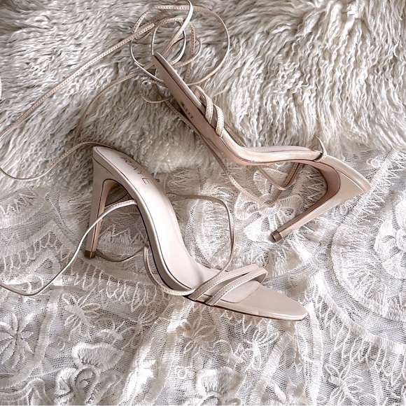 RAYE BALLET PINK NUDE LACE UP ANKLE TIE HEELS WEDDING BRIDAL SCHUTZ REVOLVE ZARA - Picture 2 of 15